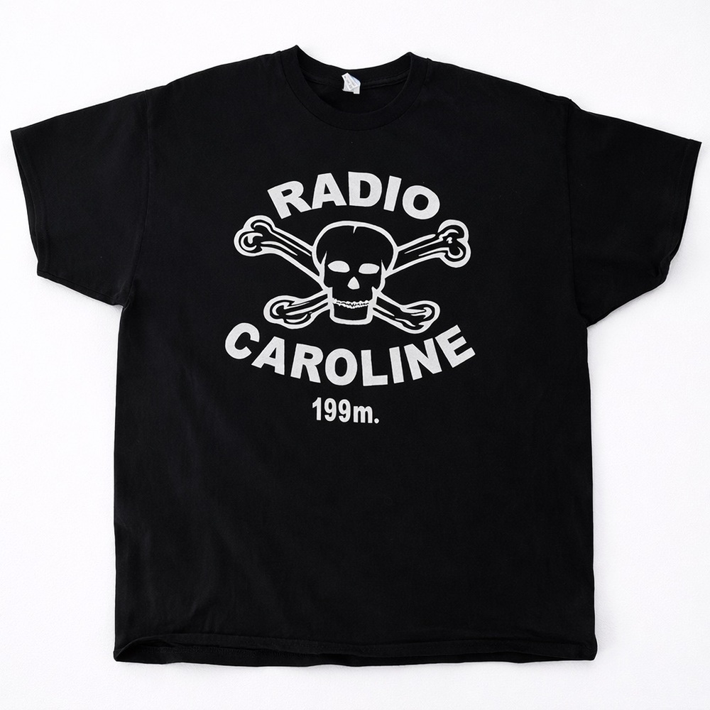 Radio Caroline Retro T Shirt Black Gilden XXL Band Shirt Skull Crossbones - Picture 2 of 2